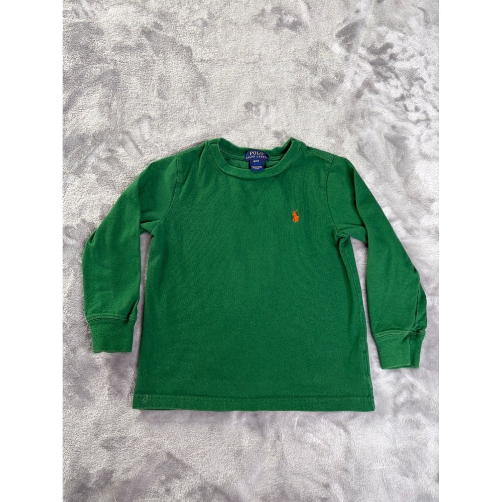 Polo Ralph Lauren T-Shirt Boys 4T Green Long Sleeve Crew Neck Embroidered